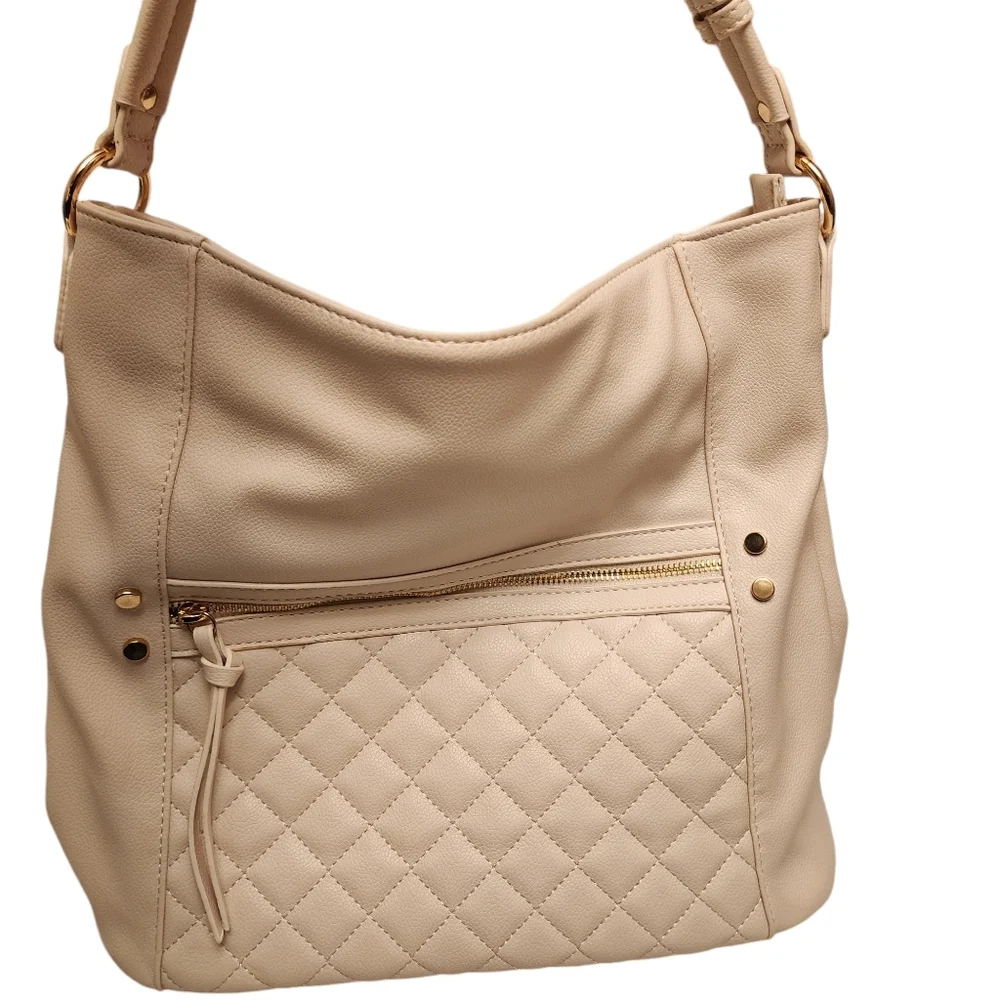 Quilted White Sand Hobo Bag